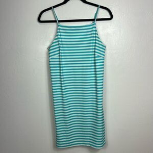 Melly M Striped White Aqua Sleeveless Square Neck Tank Dress Size XS